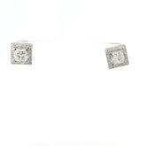 14k White Gold 1.20ct F SI2 Princess Cut Diamond / .30ct F VS2 Halo Round Diamond Stud Earrings